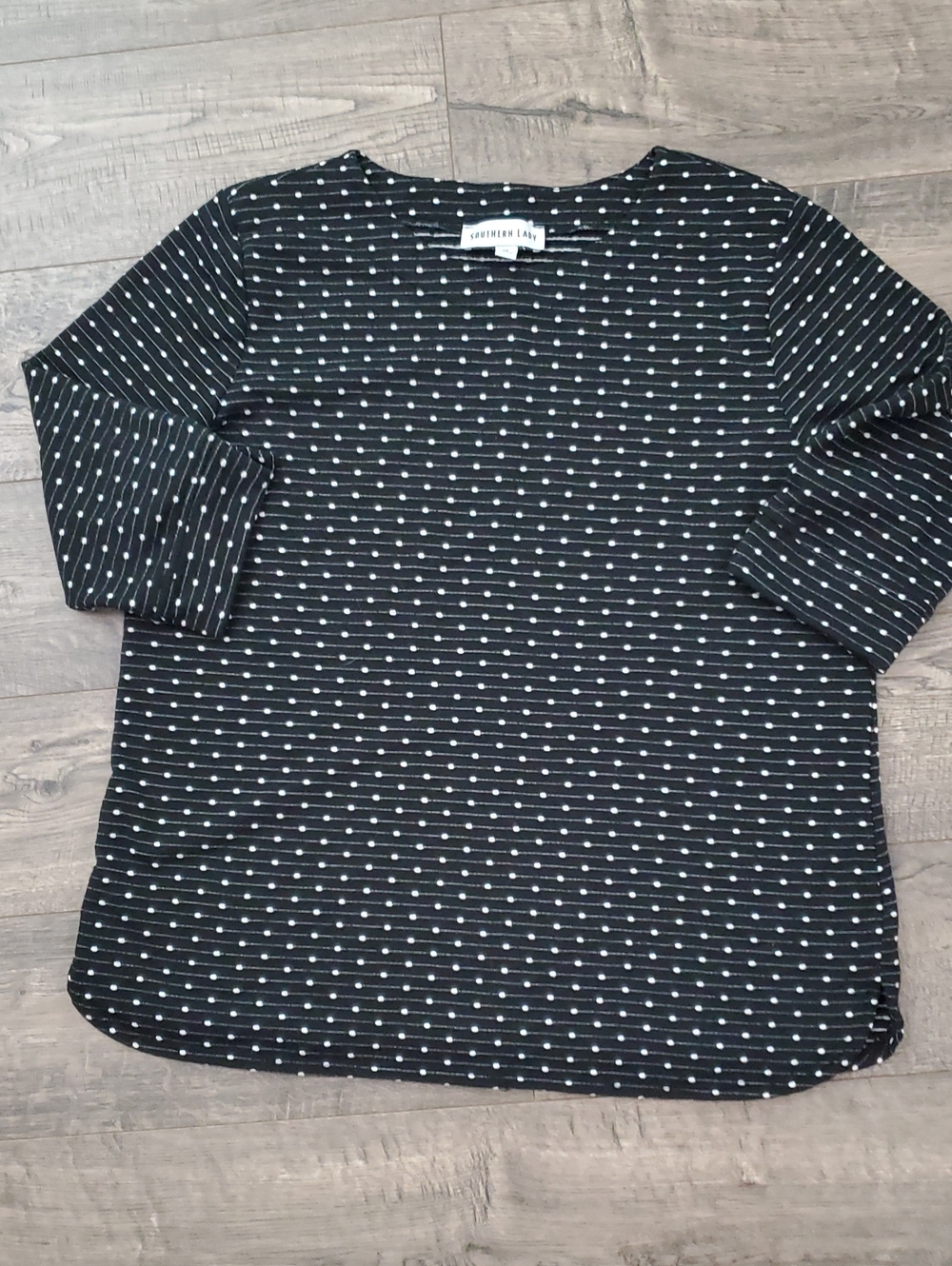 Southern Lady Black Striped Dot Print Women's Top